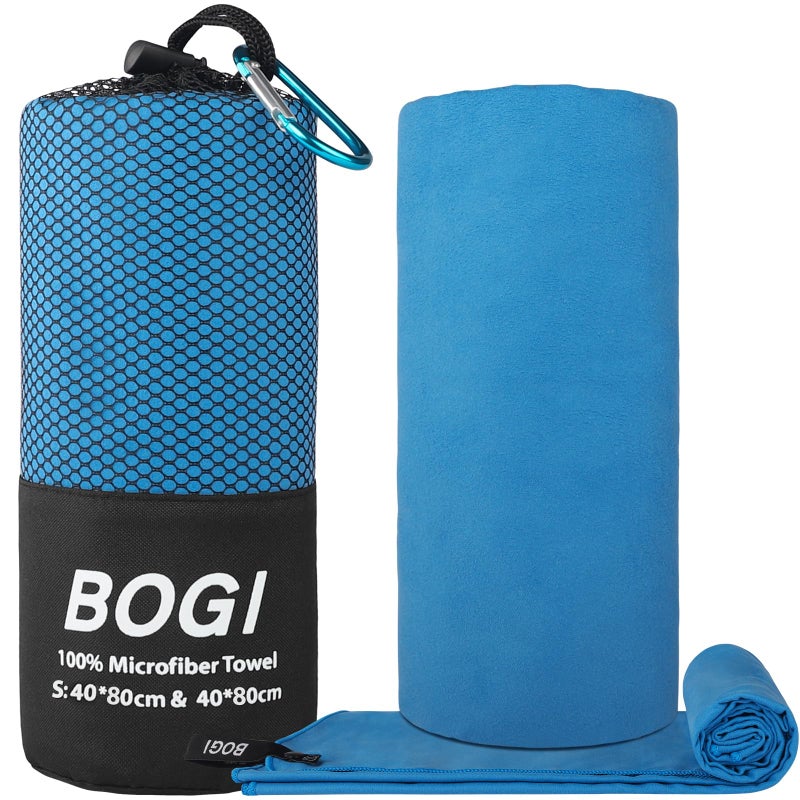 BOGI Microfiber Travel Sports Towel-Quick Dry Towel, Soft Lightweight Microfiber Camping Towel Absorbent Compact Travel Towel for Camping Gym Beach Yoga Swimming Backpacking (S:16''x32'',2Pcs-Blue) - Image 2